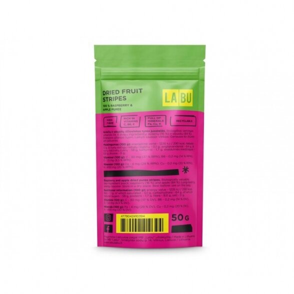 Raspberry and apple dried puree strips LABU 50g 1