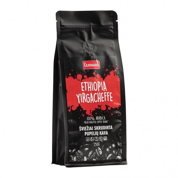 GURMAN'S ETHIOPIA YIRGACHEFFE šviežiai skrudintos kavos pupelės 250g