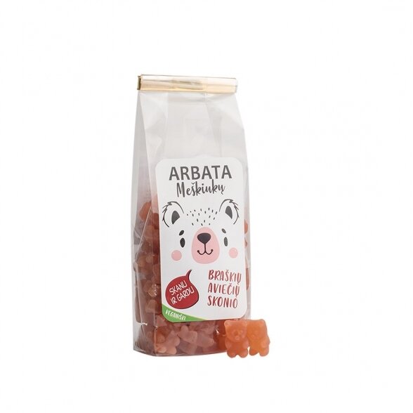 TIRPI ARBATA MEŠKIUKAI braškių, aviečių skonio, VEGANIŠKI, 125g.